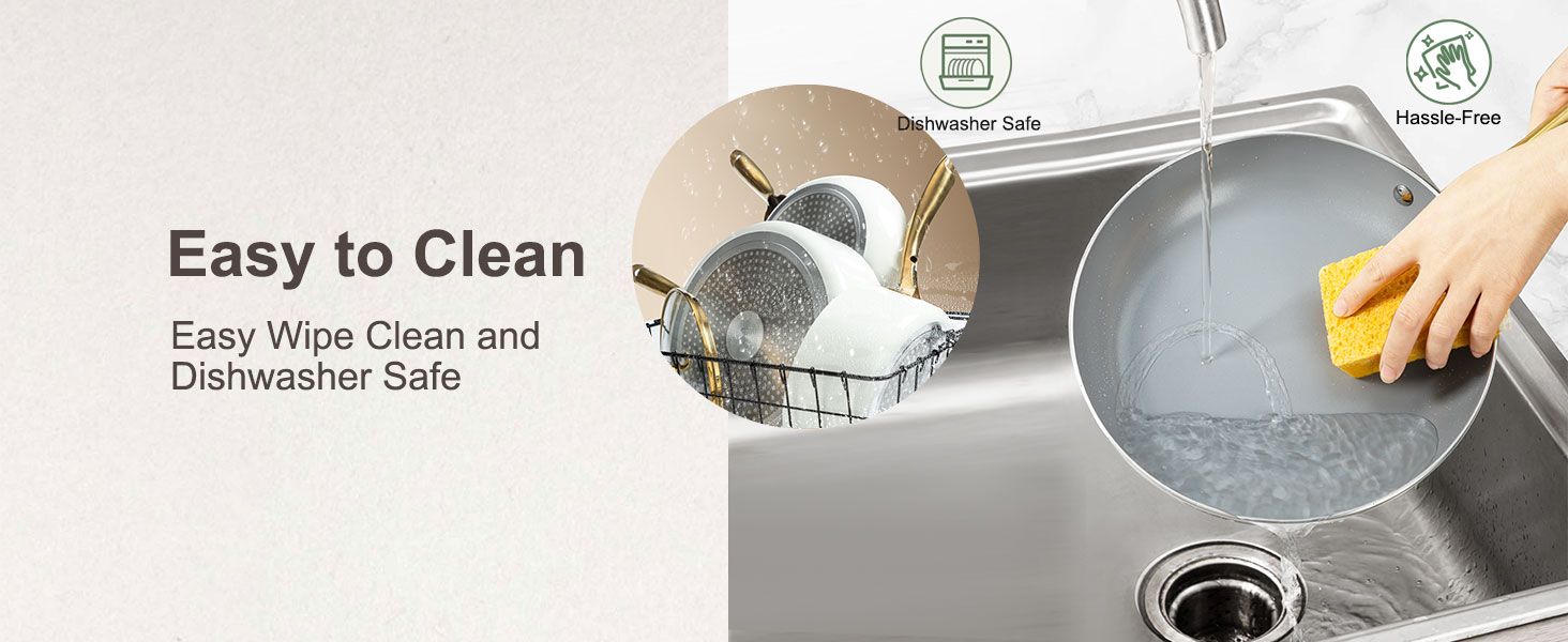 Набір посуду Keramik KochSet керамічний антипригарний (індукція, духовка, посудомийка) бежево-білий з золотом