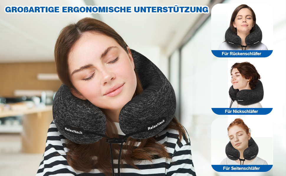 Подушка для шиї у вигляді U, Memory Foam, для подорожей, дорослі, ергономічна, з чохлом, для автомобіля, офісу, поїздки, сірого кольору