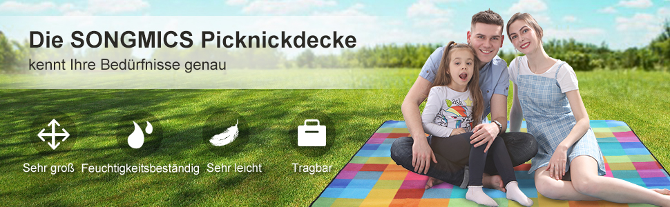 Плед для пікніка SONGMICS 195x150 см, водонепроникний, складаний, в клітку - для парку, саду, пляжу