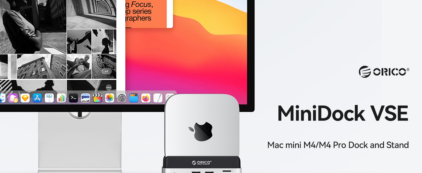 ORICO MiniDock: Док-станція та підставка для Mac mini M4/M4 Pro з корпусом для NVMe SSD, хаб USB-C з 4K HDMI, DisplayPort, SD/TF 3.0, USB-C/A 10Gbps, PD 100W - VS10 (6-in-1, 2TB)