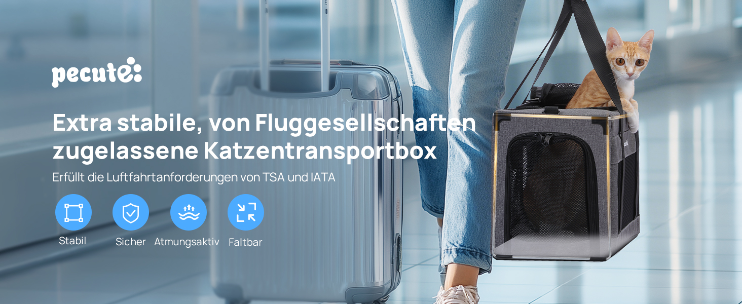 Транспортна сумка для котів Pecute Katzentasche: міцна переноска для домашніх тварин, легка, складана, для котів та маленьких собак, ідеальна для подорожей та до ветеринара, до 4 кг (44 x 23 x 30 см, темно-сірий)