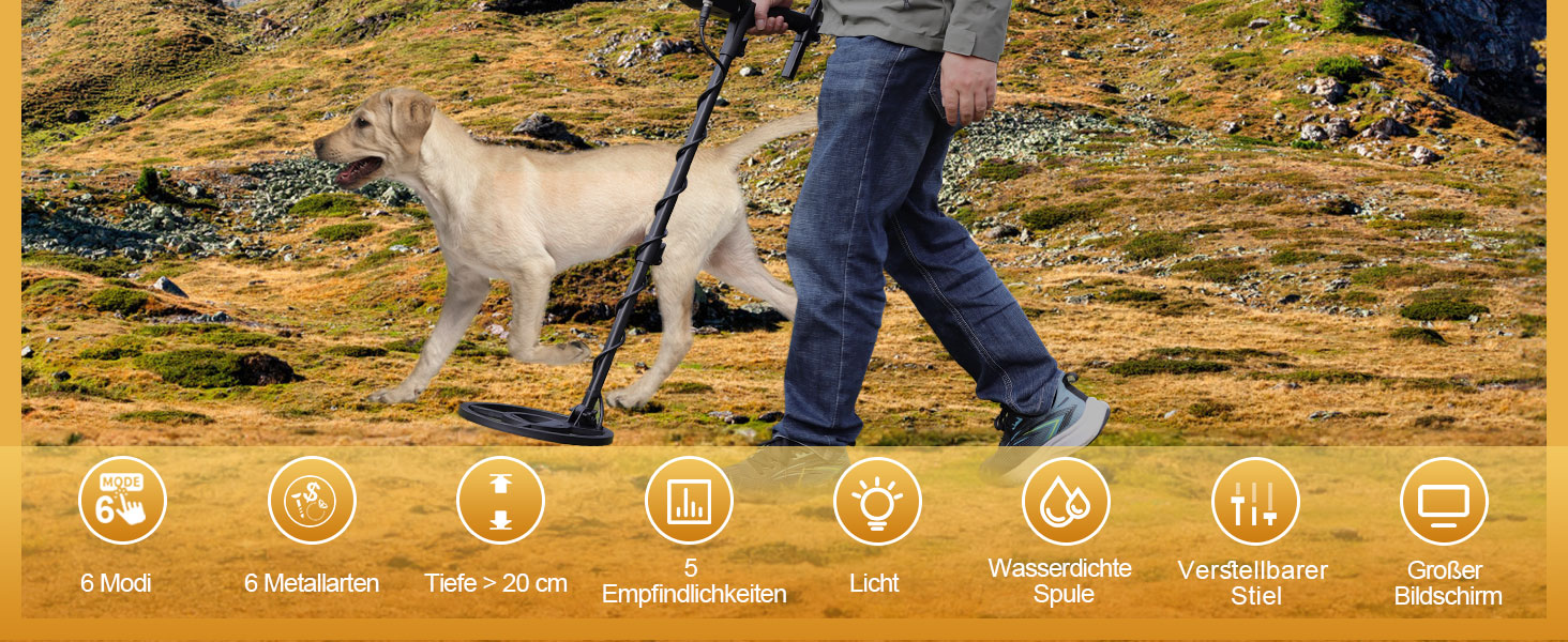 Металодетектор OMMO для дорослих: професійний набір, 6 режимів, вологостійкий, IP68, світло-помаранчевий