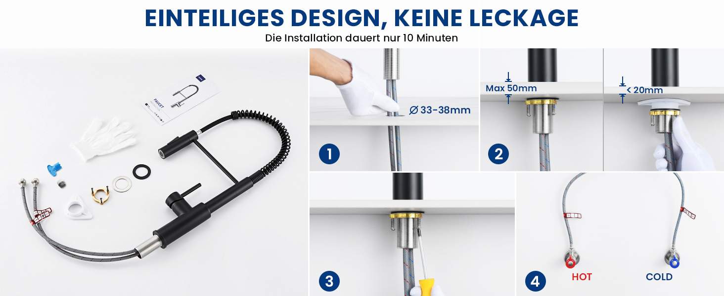 Змішувач кухонний CECIPA з витяжною лійкою, чорний, нержавіюча сталь, 360° обертання, 2 режими струменя