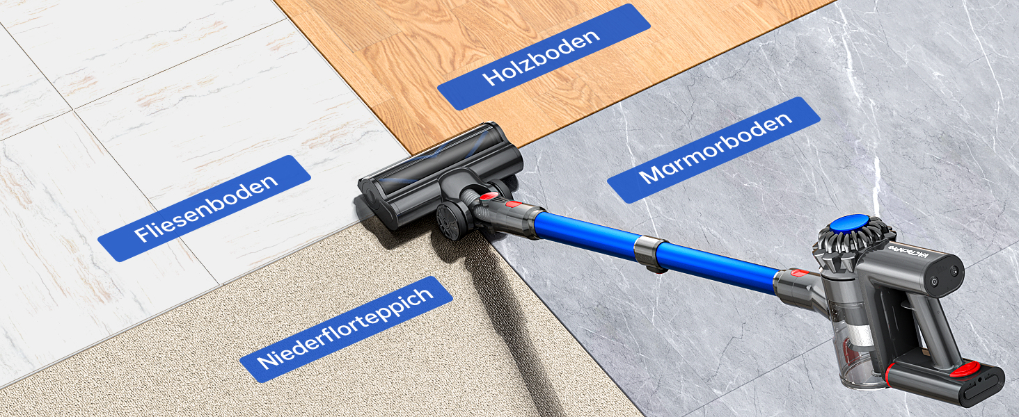 Бездротовий акумуляторний пилосос Ivormentico 50 хв / 40 кПа / 450 Вт з LED, для видалення шерсті тварин, темно-синій