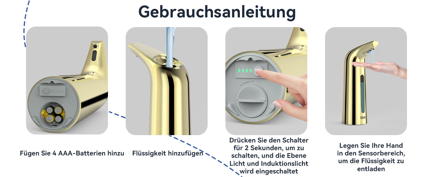 Автоматичний безконтактний диспенсер для мила з 4 рівнями регулювання, 400 мл, електричний, на батарейках, для встановлення на стільницю, з інфрачервоним сенсором (Бронзовий) (400мл Золотий)