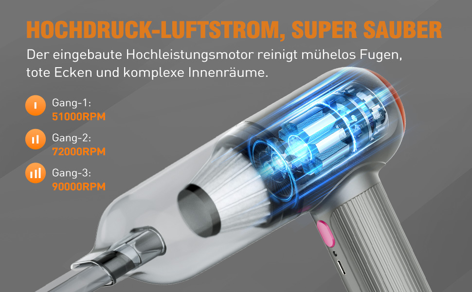 Бездротовий ручний пилосос Handstaubsauger 9000 PA, міні, портативний, USB, для дому, авто, офісу, видалення шерсті тварин (сірий)