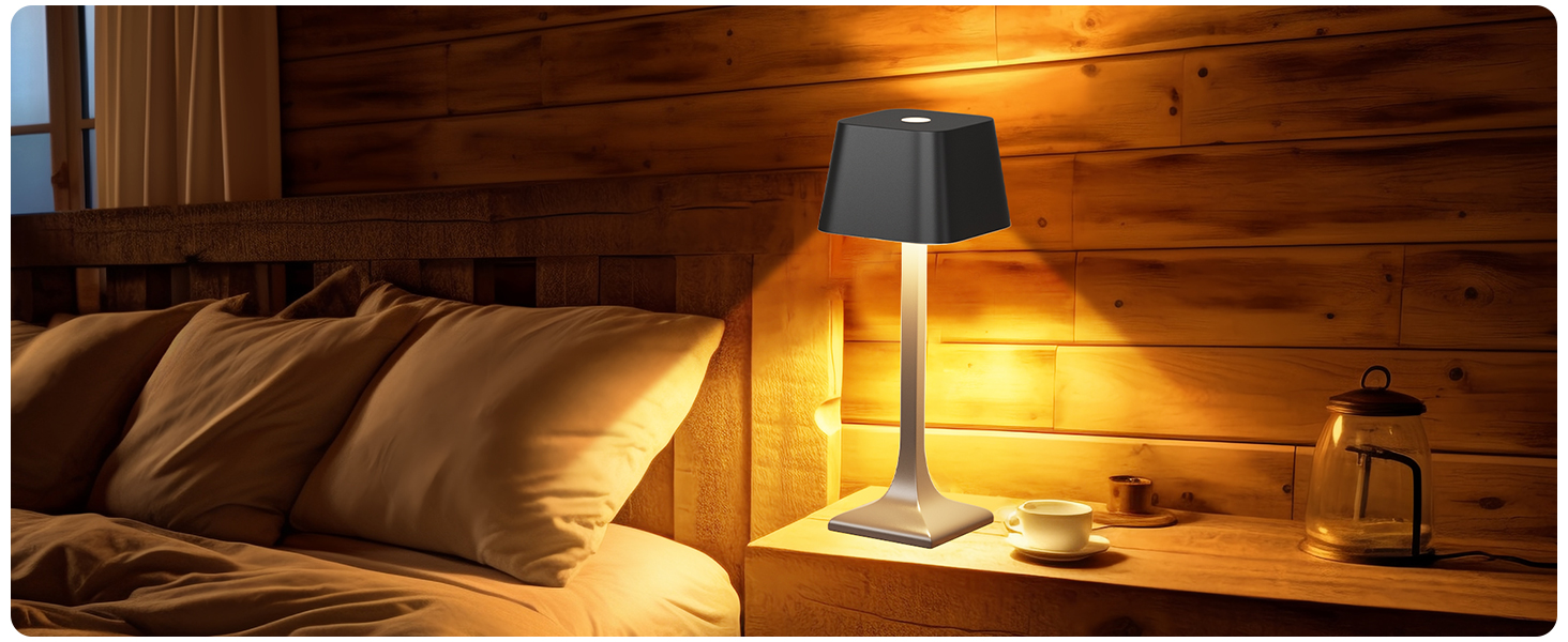 LED настільна лампа бездротова диммируемая торканням - 3 колірні температури, 5200mAh акумулятор, зарядка USB-C, водонепроникність IP54, алюміній, для дому та вулиці, нічник, настільна лампа для їдальні, робочий стіл (чорний)