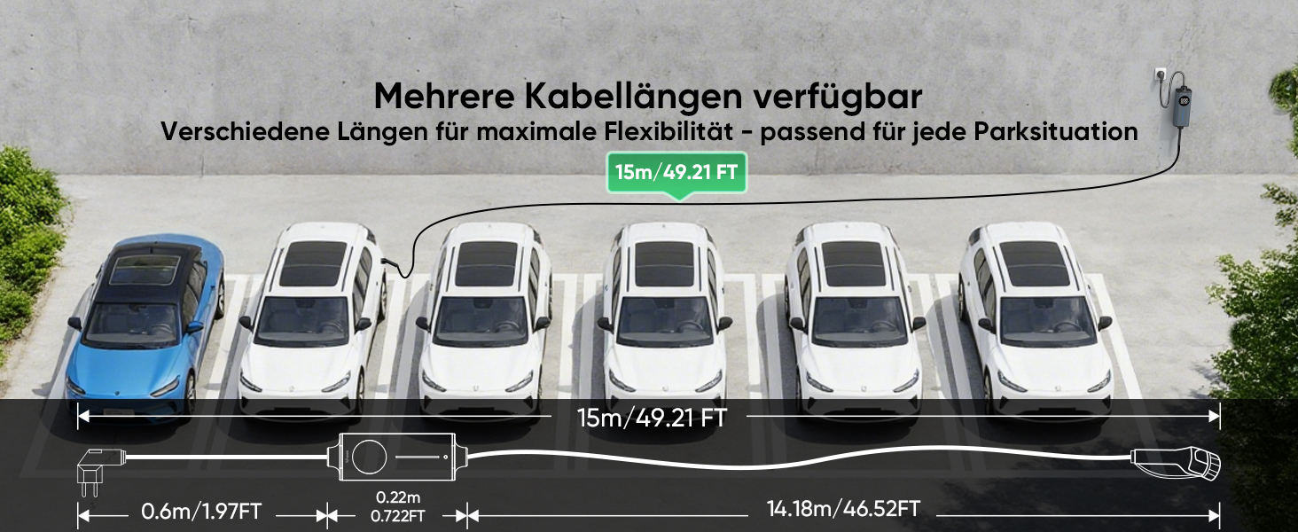 Кабель для електромобіля GONEO Typ 2 Schuko, 10м, 16A, 3.68 кВт - Портативна зарядка з захистом FI, автоматичним заземленням та контролем температури, таймер для електромобіля, сертифікат TÜV