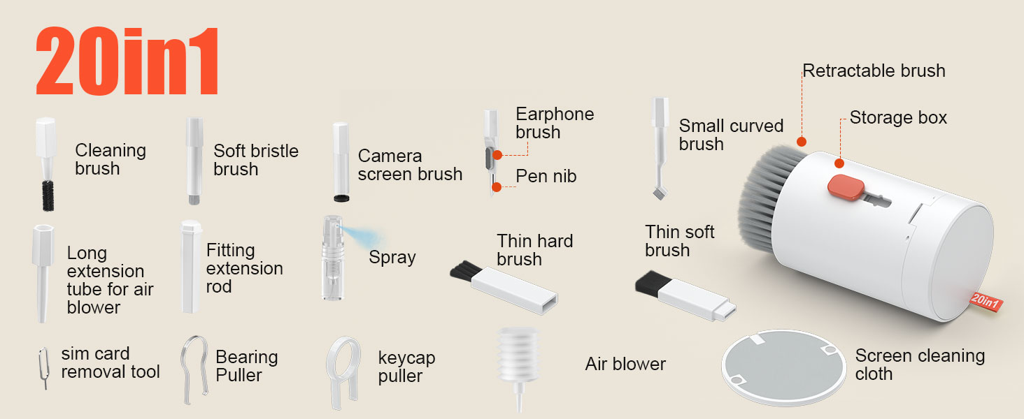 Набір для чищення клавіатури та екрану 20 в 1: чистящий набір для ноутбука, ПК, екрану, камери