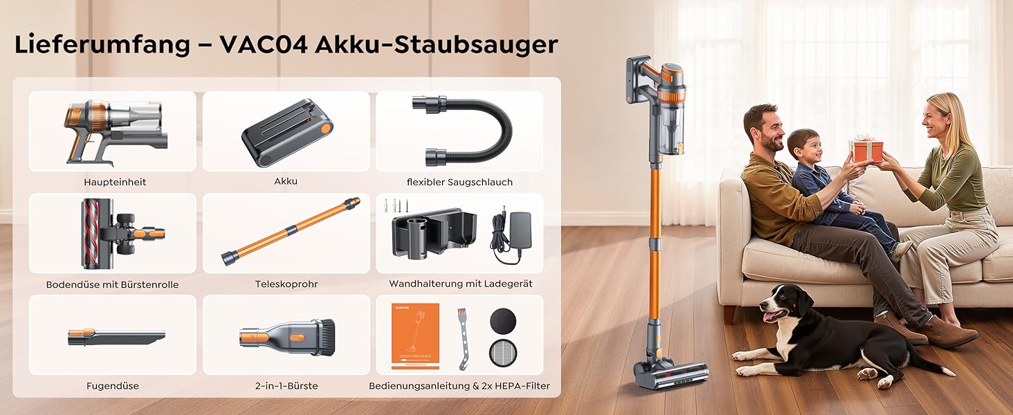 SMOTURE VAC04 Бездротовий акумуляторний пилосос, 50000 Па потужність всмоктування, 65 хвилин роботи, самостійна підставка, гнучкий шланг, щітка Anti-Tangle, док-станція для зарядки, для шерсті тварин, килимів та твердих поверхонь