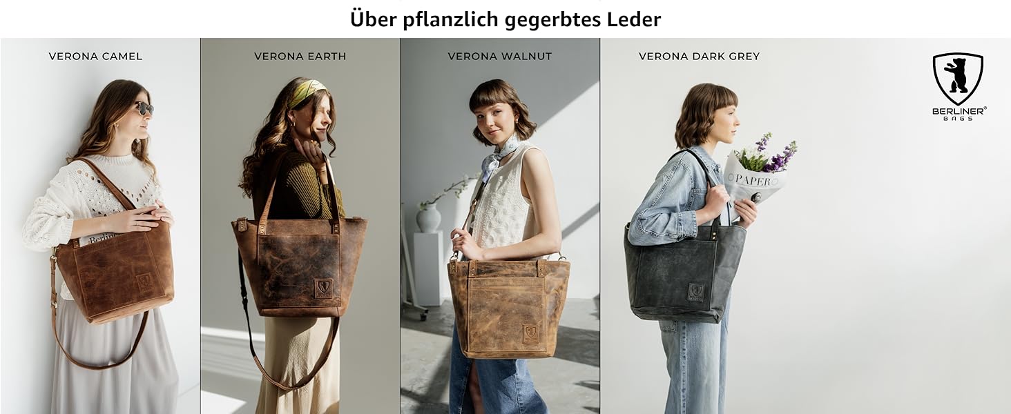 Сумка жіноча шкіряна через плече Berliner Bags Verona (коричнева). Велика сумка-шопер з YKK-застібкою