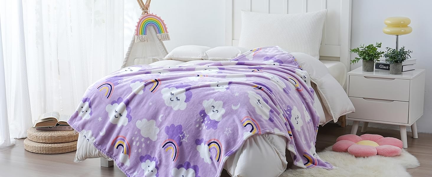 Плед-ковдра з принтом геймпада, що світиться в темряві, для дітей та дорослих, 127x150 см, сірий (фіолетові хмари)