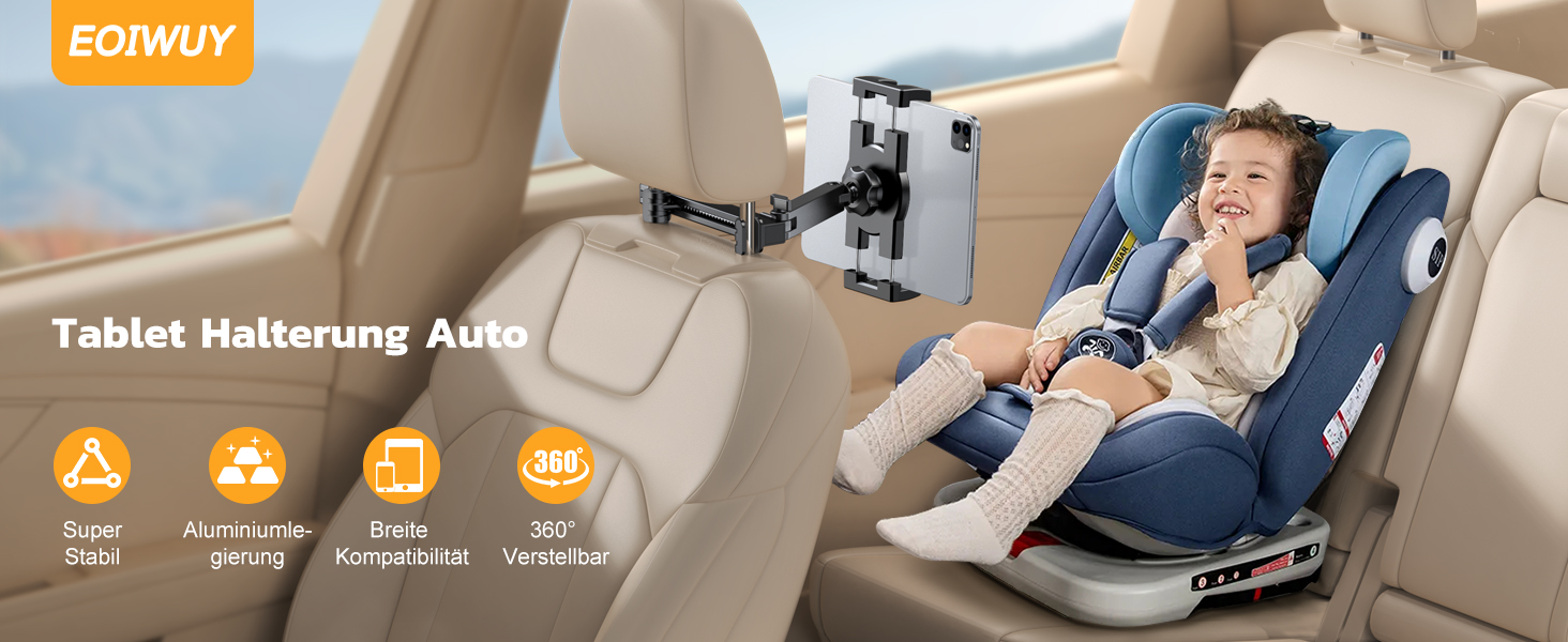 Тримач для планшета в авто, висувний кріплення, поворот на 360° - сумісний з iPad, iPhone, Galaxy Tab та іншими пристроями 4.7-12.9 дюймів