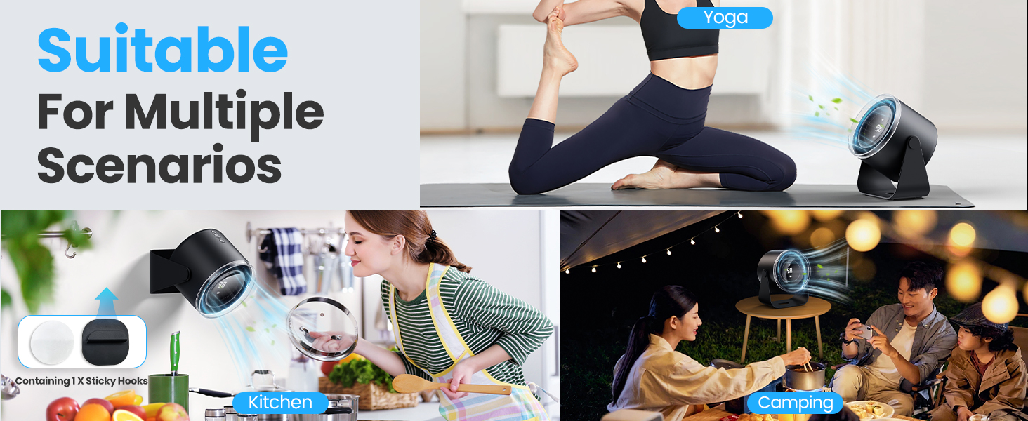 Вентилятор WSKEN з акумулятором - турбо режим, цифровий дисплей, 100 швидкостей, портативний настільний вентилятор, 115° обертання, потужний потік повітря, тиха робота, міні вентилятор для офісу, на вулицю, блакитний/чорний