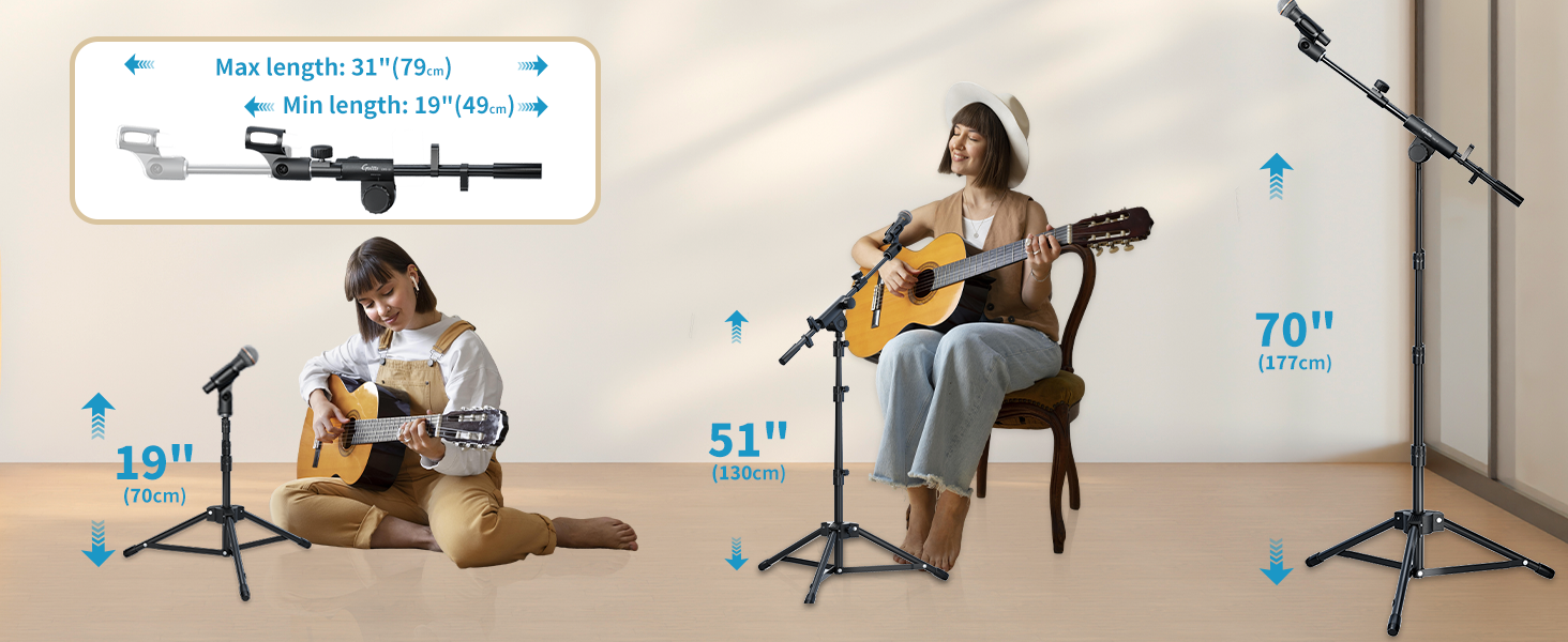 Підставка для мікрофона GUITTO з двома тримачами для смартфона/планшета, регульований кріплення, важка основа, для стрімінгу, подкастів, запису та живих виступів (GMS-04)