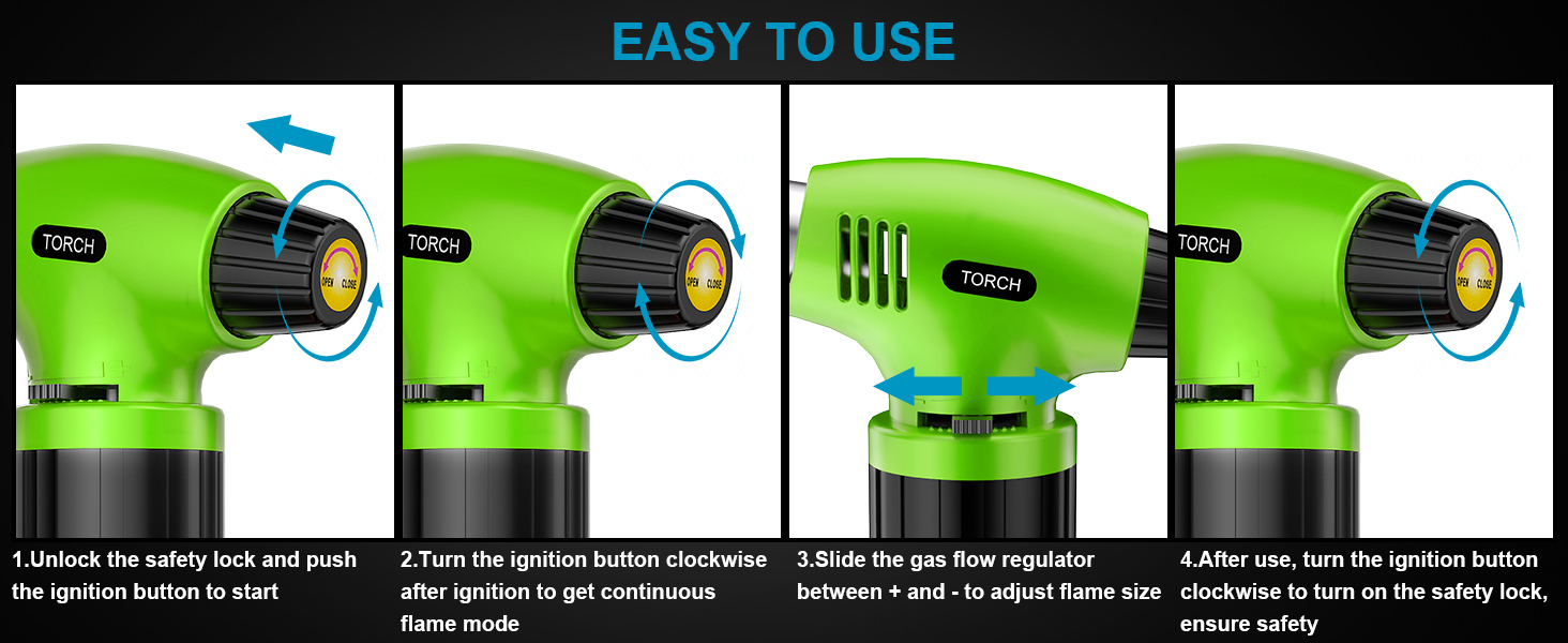 Кулінарний пальник для Крем-брюле, міні-пальник з регулюванням полум'я та захисним замком для десертів та BBQ, зелено-чорний (газ не входить)