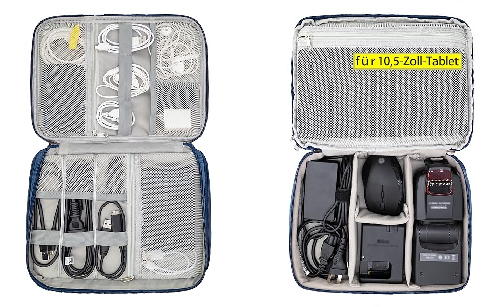 Водонепроникна сумка-органайзер для кабелів та електроніки Ruyosn. Двошарова сумка для кабелів, power bank, жорсткого диска. Синій колір, один розмір.