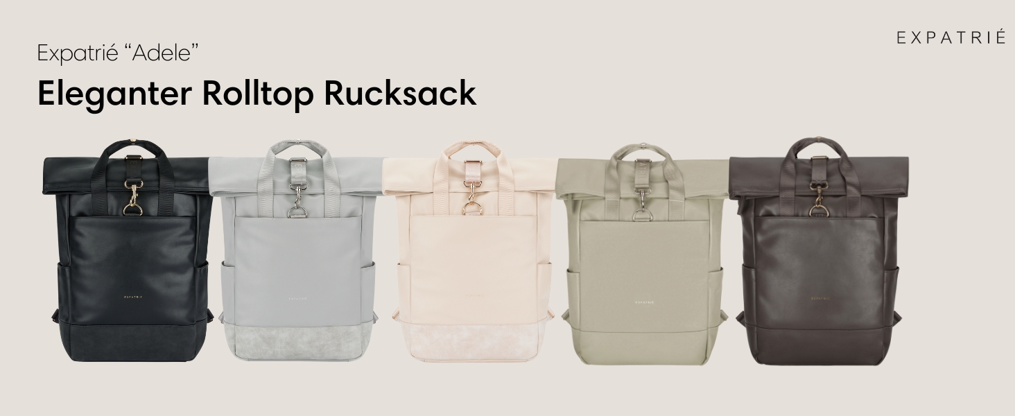 Жіночий рюкзак Expatrié Adele Rolltop: елегантний рюкзак для університету, велосипеда та роботи. Водовідштовхуючий, чорний, для ноутбука.
