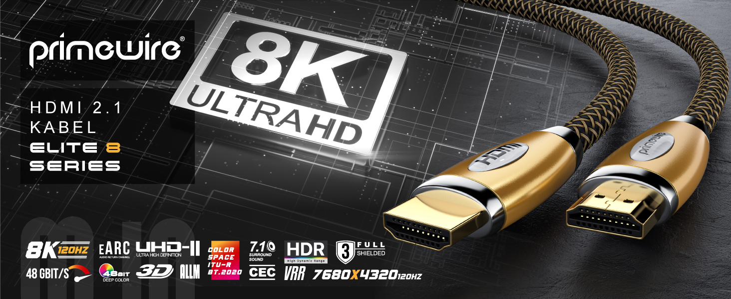 HDMI кабель 2.1 Premium 8K UHD II 3.0m - CSL з екрануванням, Ethernet, 3D ARC CEC, підтримка 8K