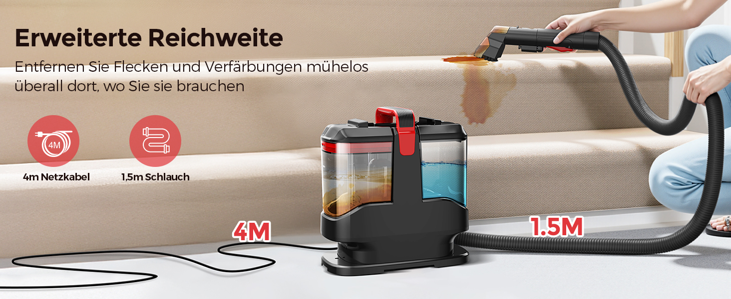 Портативний мийний пилосос для м'яких меблів та килимів з насадкою для видалення шерсті тварин, чорний