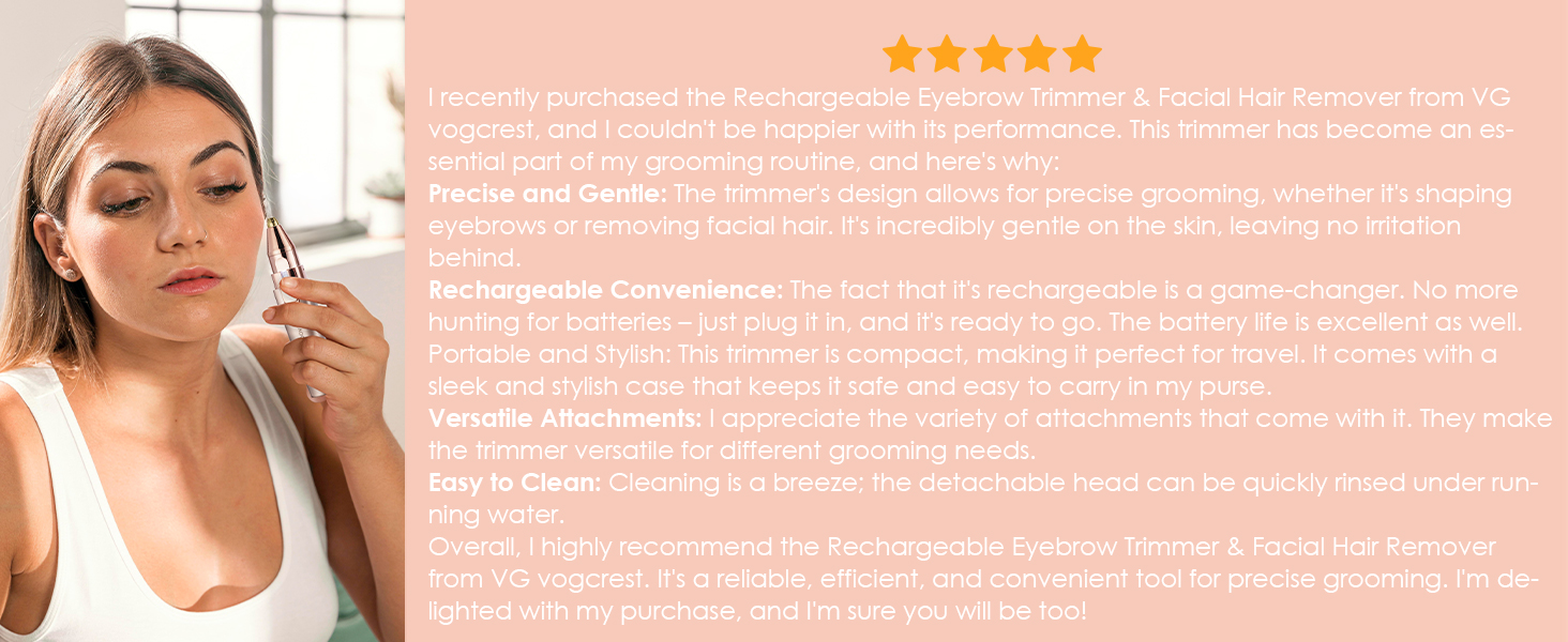 Тріммер для обличчя та брів 2-в-1 VG VOGCREST з LED-підсвічуванням (Рожеве золото)