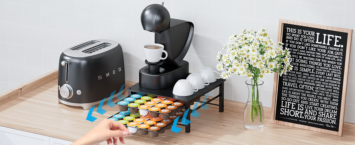 Тримач для капсул Dolce Gusto на 60 капсул, металева висувна шухляда, антиковзні ніжки, для кухні та офісу