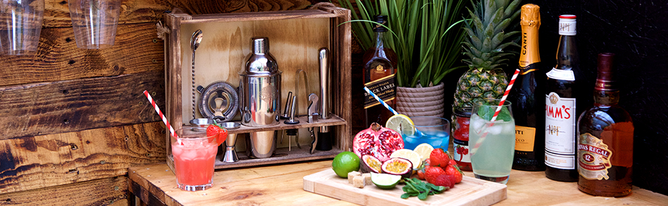 Набір для приготування коктейлів PAVOCI: 11 предметів, шейкер, барменський інструмент з нержавіючої сталі, дерев'яний підставник, аксесуари. Ідеально для дому, бару, професійного використання