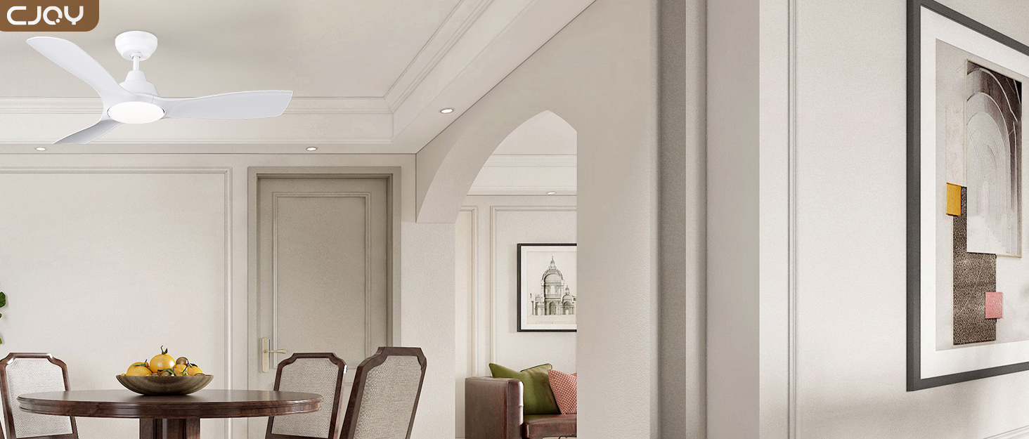 Стеляний вентилятор CJOY з підсвіткою, 107 см, з пультом керування, DC, тихий, з функцією реверсу, пам'ять 3CCT, диммування, 6 швидкостей, таймер для спальні, білий