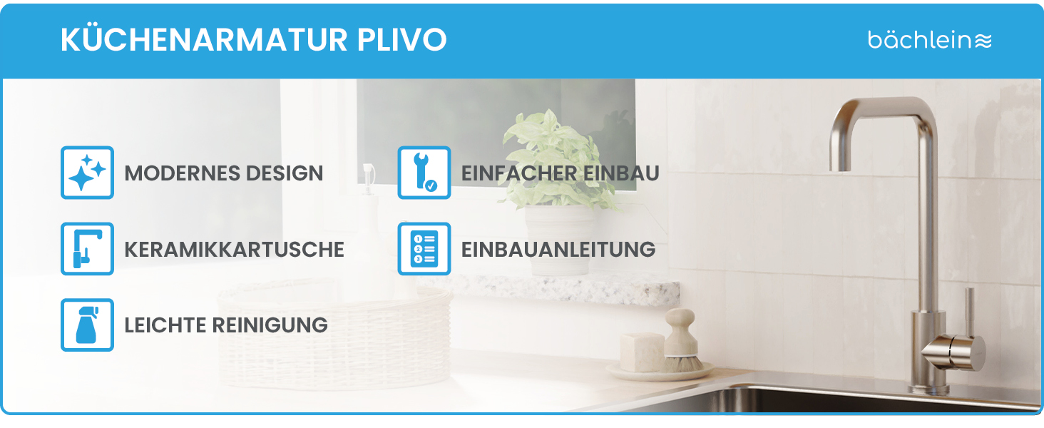 Кухонний змішувач Bächlein Plivo з нержавіючої сталі – одноручний, поворотний вилив, масивний дизайн, для кухні
