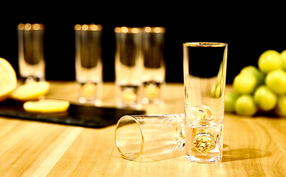 Набір келихів для шнапсу DUJUST 4cl (6 шт), кришталь з 24К позолотою, без свинцю та BPA, декор для дому
