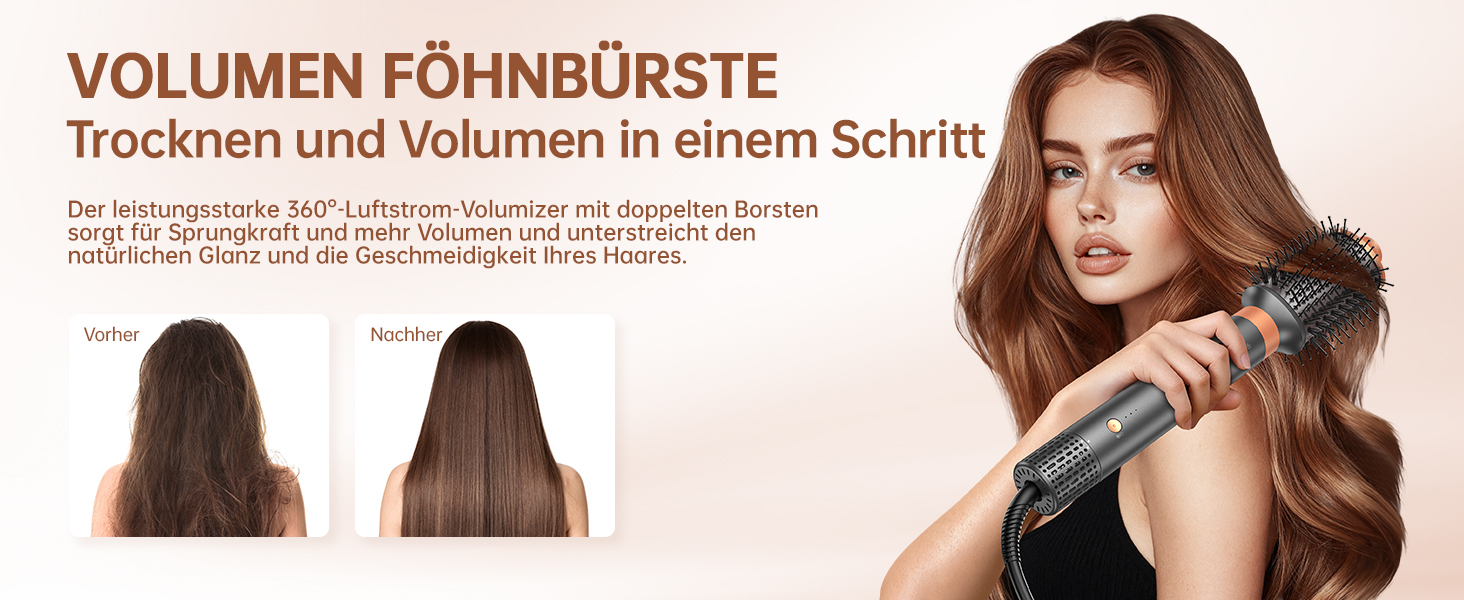 Webeauty Airstyler 7-в-1: фен-щітка, плойка, випрямляч, 110000 об/хв, 25 м/с, 500 млн негативних іонів, сірий золотий