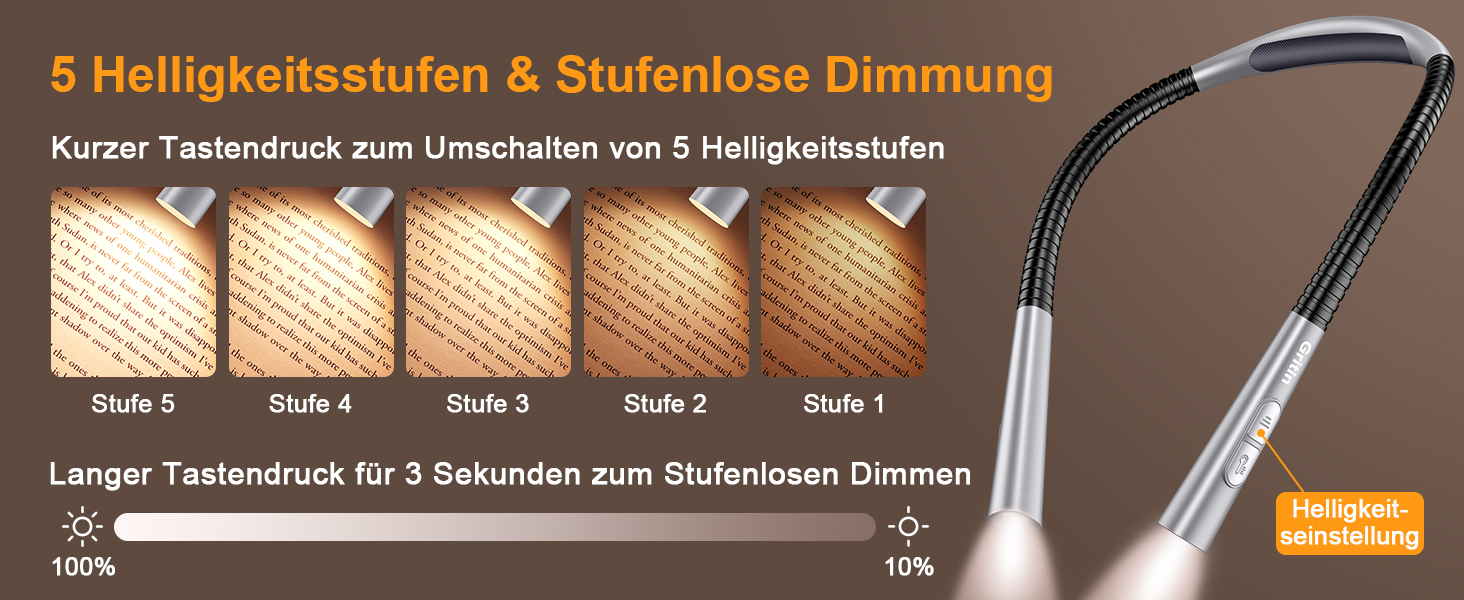 Світлодіодна лампа Gritin для читання на шиї, настільна/нічна, 4 кольори, 5 режимів яскравості, регулювання, захист очей, акумулятор 80 годин, гнучкий кріплення, ергономічне читання для ліжка/в'язання/рукоділля сірого кольору