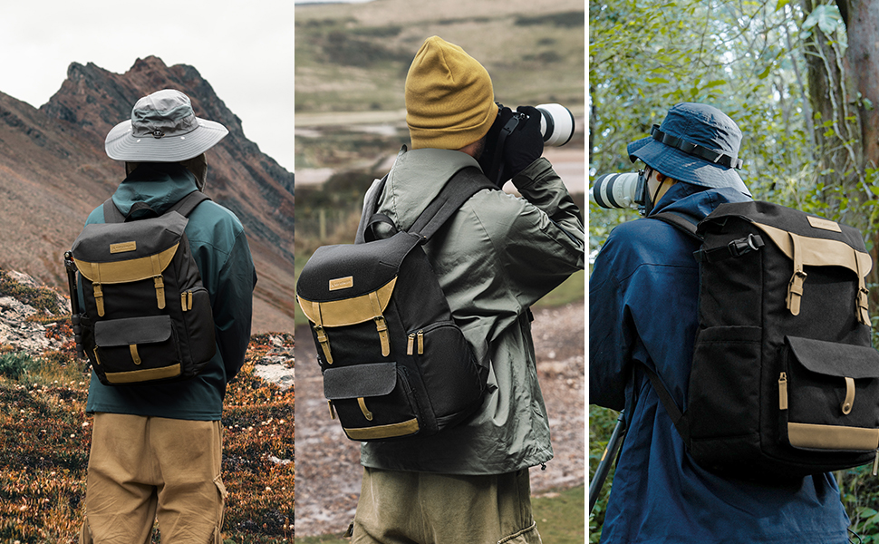 Рюкзак для камери K&F Concept Rolltop 20L: водонепроникний, для Canon, Nikon, Sony, Fujifilm, Olympus, з відділенням для ноутбука 15.6 дюймів (сірий/зелений, чорний)