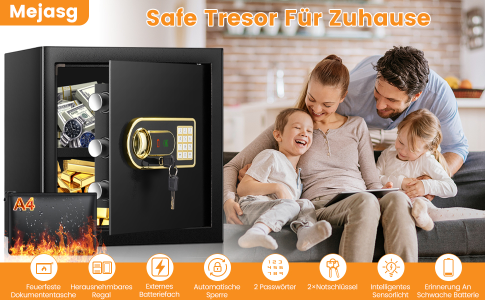 Сейф настінний Mejasg Safe Tresor Klein для дому, гроші, медикаменти, ювелірні вироби, 23x17x17 см (45л)