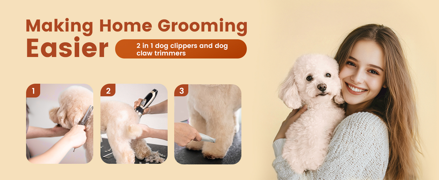 Машинка для стрижки собак 2 в 1 з тримером для лап, тиха, з LED-підсвічуванням, професійна, Type-C, для малих та великих собак і котів