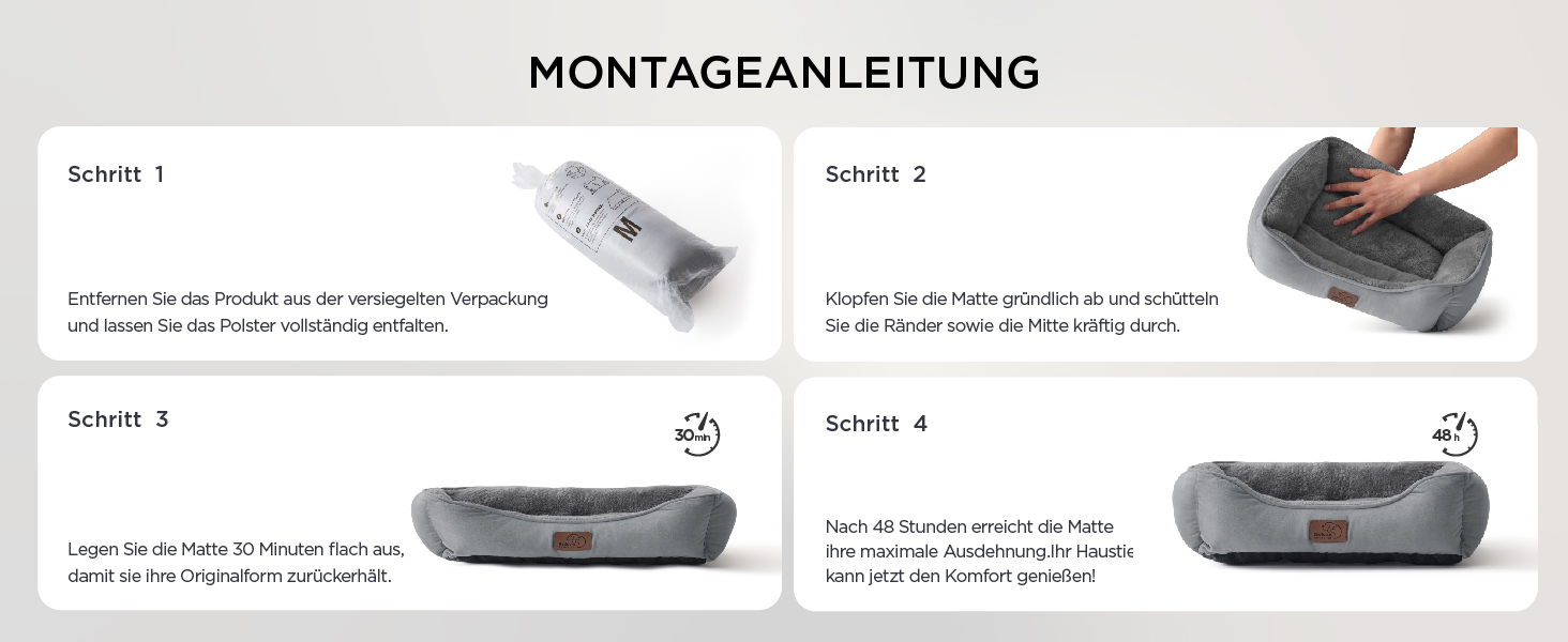 Кішечка ліжко BEDSURE велике, миється - 63.5x53см, неслизьке, для собак та кішок, квадратна корзина з м'яким бордюром, сіре, 63.5 x 53 см (Д x Ш)