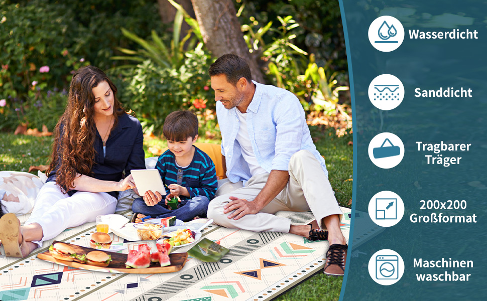 Плед для пікніка Hysagtek 200x200 см, водонепроникний, великий пляжний плед в стилі бохо для відпочинку на природі, кемпінгу, парку