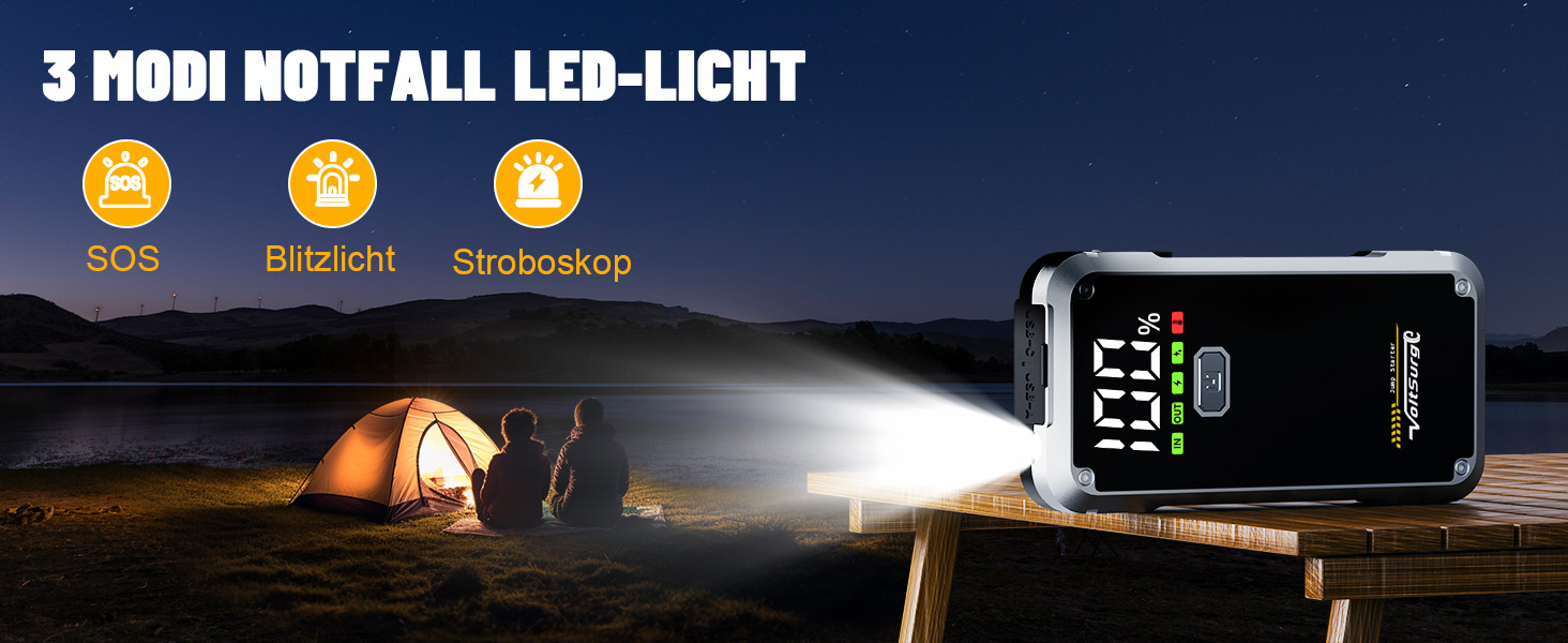 Powerbank Starthilfe VoltSurge 5000A: пусковий пристрій для авто 12V, 7.0L бензин/5.5L дизель, з LED ліхтариком