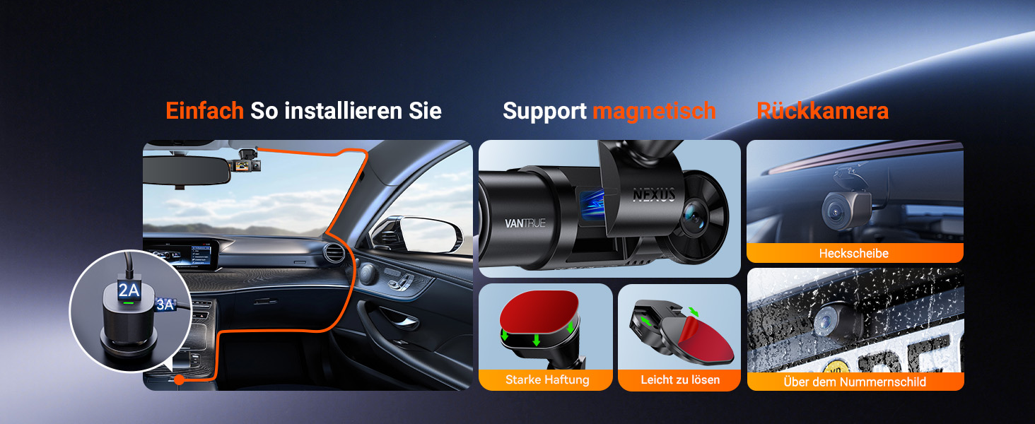 Автомобільний відеореєстратор VANTRUE N4S 3-канальний (2.7K+2.5K+1440P), STARVIS 2 HDR, нічна зйомка, 5GHz Wi-Fi, GPS, 24г паркування, G-сенсор, підтримка 1ТБ, для авто