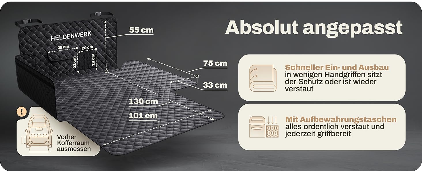 Захист для багажника авто для собак HELDENWERK: водовідштовхуючий, антиковзкий, з захистом бокових панелей та краю, універсальний, чорний (преміум, стеганий)