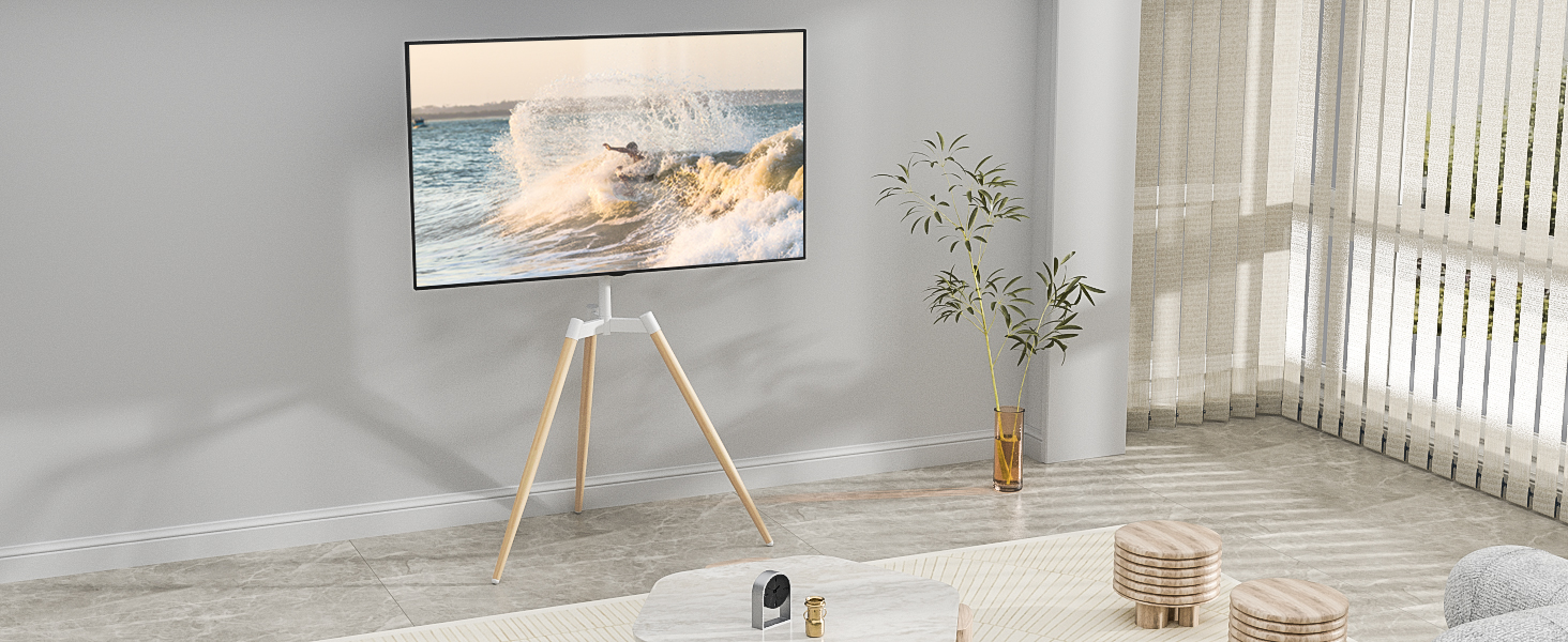 Adjustable TV Stand Tripod - Fits 32-65 inch TVs, VESA 400x400mm, 35kg Weight Capacity, Beige