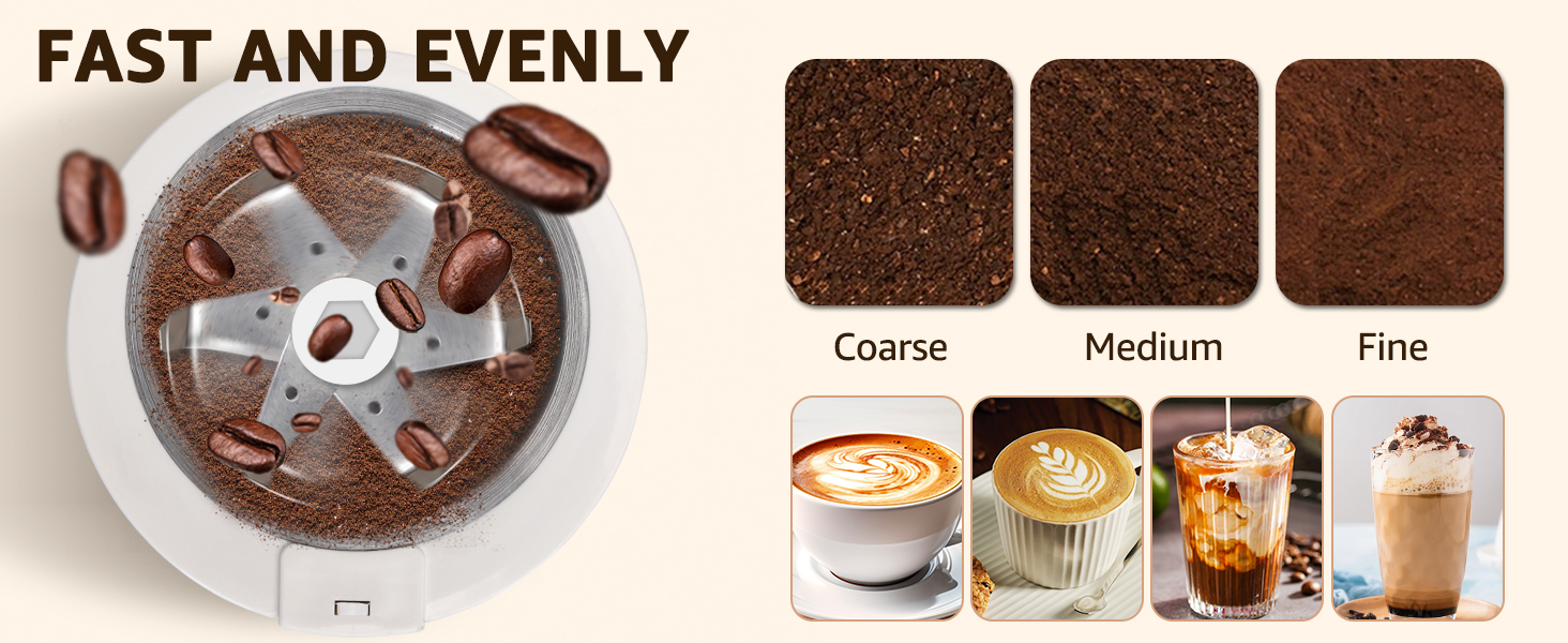 Електрична кавомолка Aigostar Blanche з регулюванням ступеня помелу, BPA Free, 60г, 200W, біла