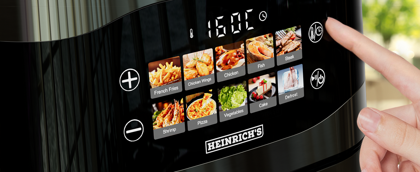 Фритюрниця повітряна HEINRICHS 9L XXL з LED-дисплеєм, 10-в-1, 1800W, без жиру, з таймером, сенсорне управління, для кухні