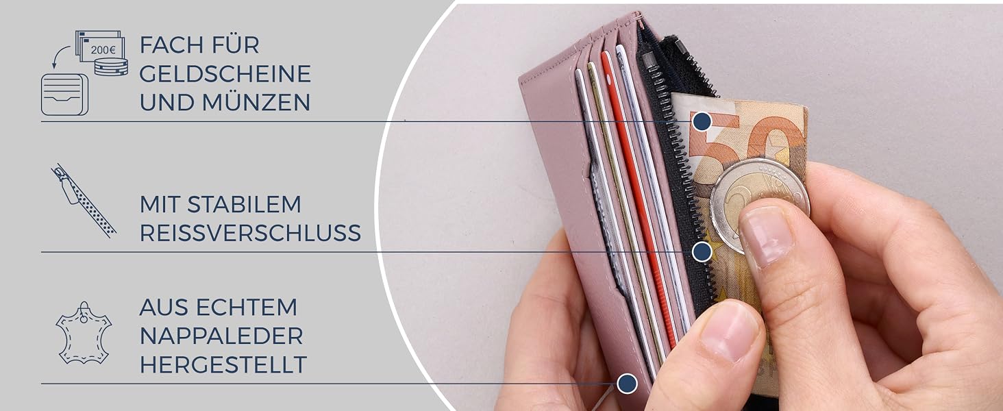 Шкіряний RFID картхолдер VON HEESEN з натуральної шкіри наппа, портмоне для кредитних карток на 9 відділень, унісекс (Коньяк/Лаванда)