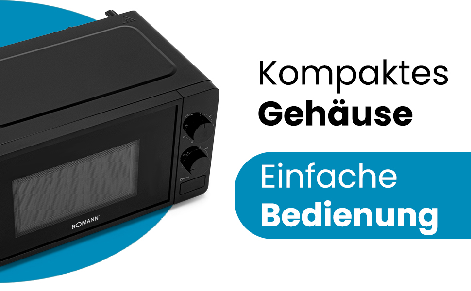 Мікрохвильова піч Bomann MW 6014 CB чорна, 700 Вт, 20 л, 6 рівнів потужності, поворотний піднос 360°