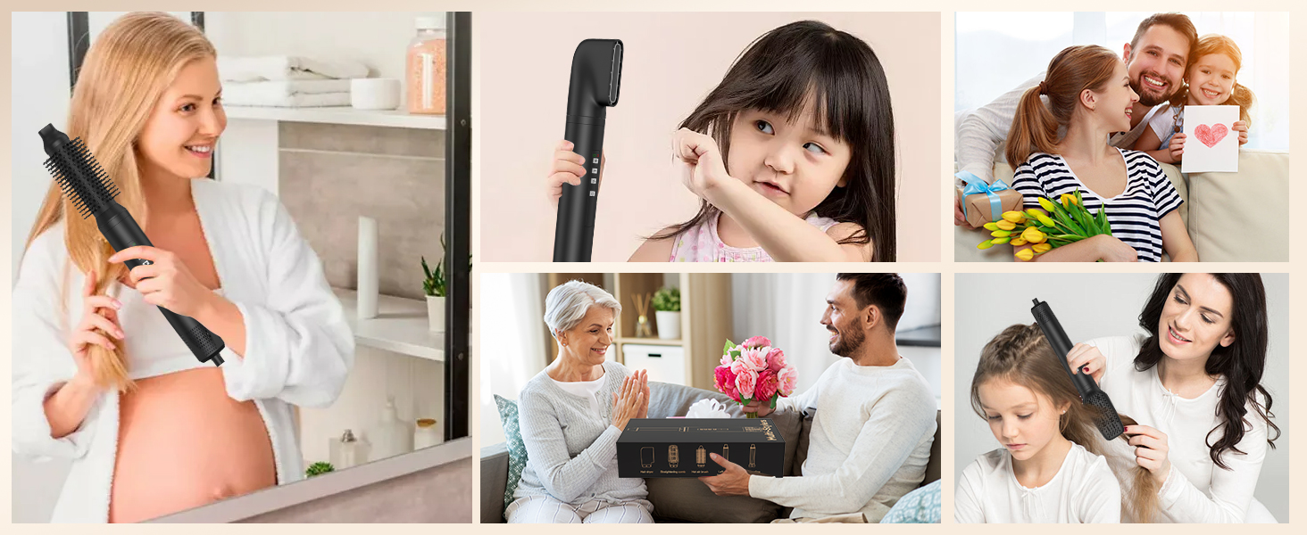 Набір для укладки волосся 6 в 1: фен-щітка, плойка, випрямляч, термощітка, фен, для всіх типів волосся (Чорний)