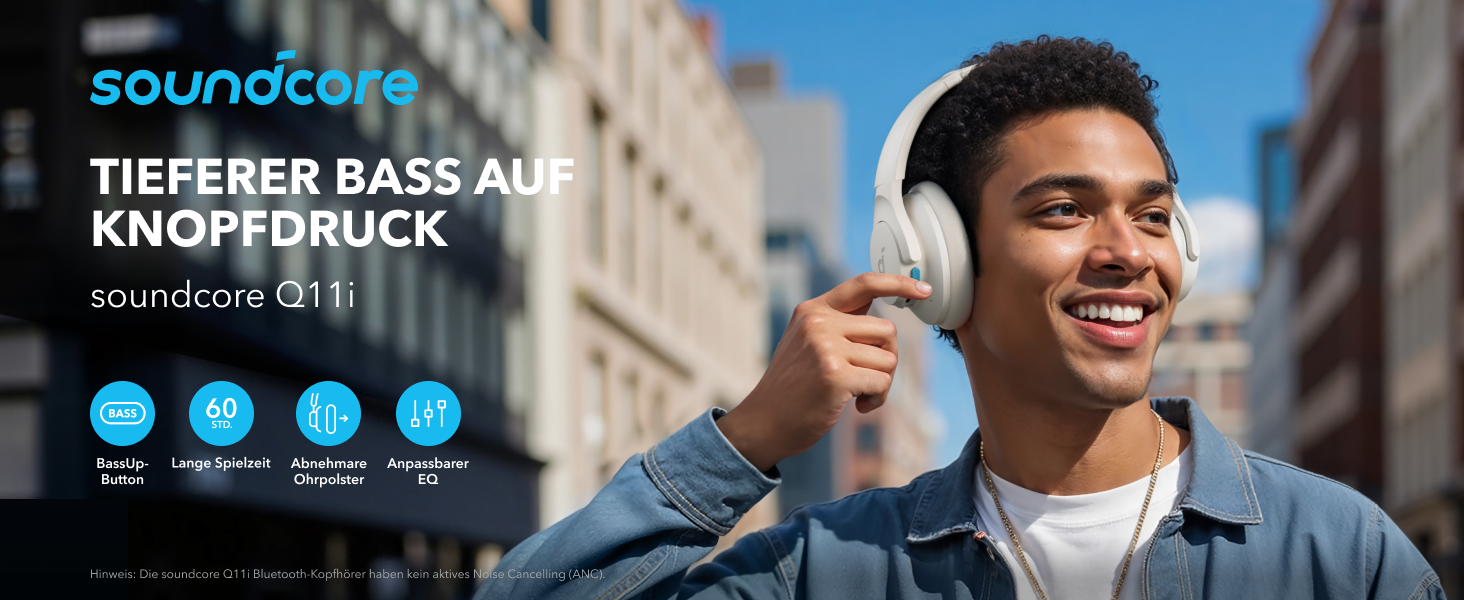 Soundcore Q11i Бездротові навушники-плеєри з Bluetooth, Anker: глибокий бас, 60 годин роботи, Hi-Res Audio, знімні амбушури, Multipoint-з'єднання (білі)