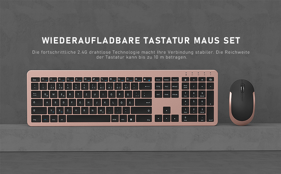 Бездротовий комплект клавіатури та миші Seenda SK38-3: ультратонкий, перезаряджається, ергономічний, з захистом від пилу, DE QWERTZ, чорно-зелений