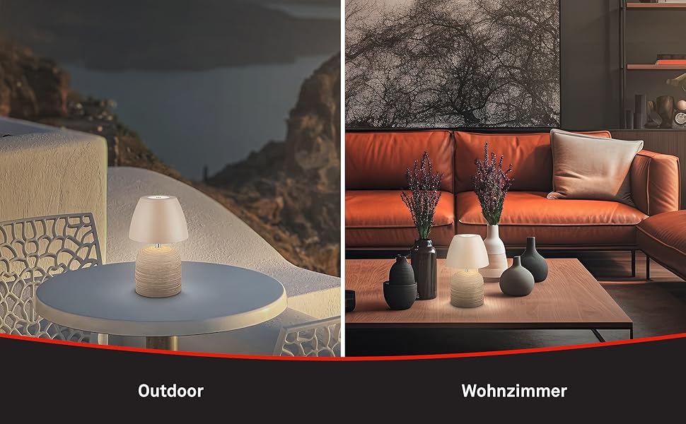 LED настільна лампа BRILONER бездротова IP44 з сенсором, диммуванням, керамічним цоколем, для дому та саду, 13,5x22 см, Бежева