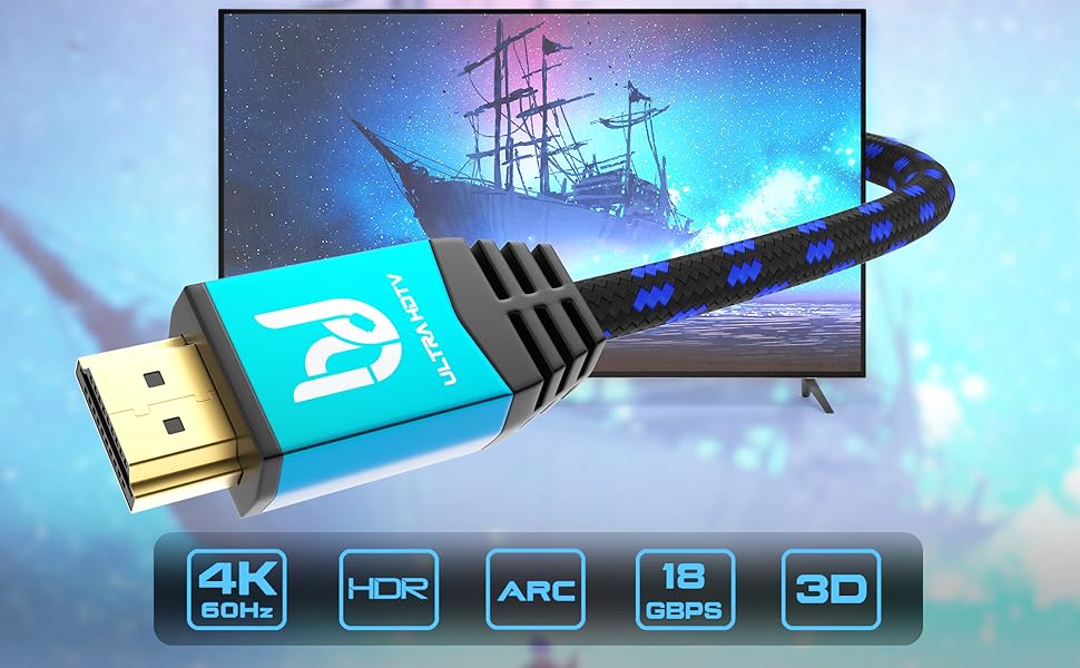 HDMI 2.0b кабель 4K 2 метри для домашнього кіно та геймінгу | Підтримка 4K@60Hz, HDR10+, Dolby Vision, ARC | Сумісний з PS5, Xbox Series X, UHD TV, Blu-Ray Player | Синій